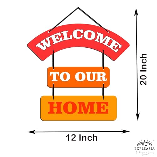 Image of Expleasia, Exuberant & Luxury Decor Decorative Wall Hanging Wooden Decoration Item for Home Office Living Room Bedroom Decoration Items Home Decor Gift Items (Welcome to our home)