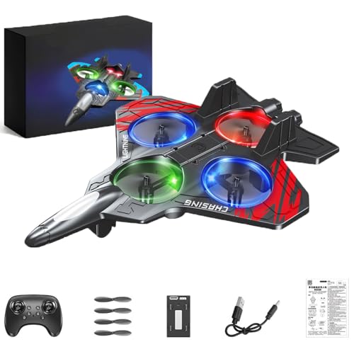 Remote Control Fighter Jet, Rc Stunt Fighter Jet Toy for Kids with 360° Flips & LED Lights, Remote Control Helicopter, Foam Remote Control Airplane (Red)