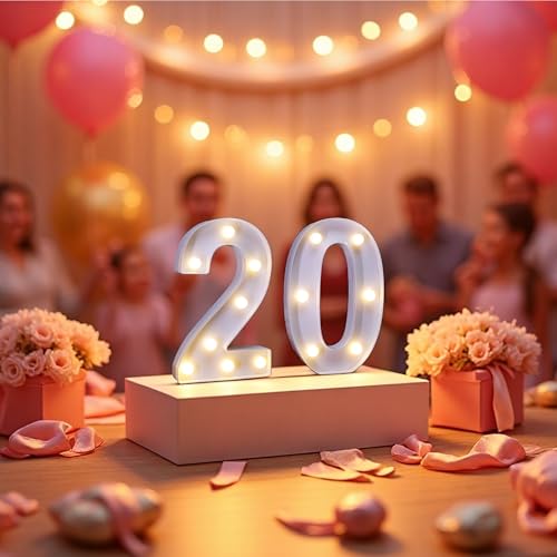 Image of LED Light Up Numbers, Marquee Number Sign for 20th Birthday Decor(20) | Battery Powered LED Lighted Numbers, Marquee Light Up Sign for Birthday Party Centerpieces Home Wall Decor Night Light