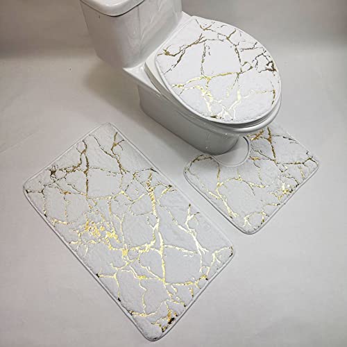 Bodhi2000 3 Stück/Set rutschfeste Toilettenvorleger, schnell trocknend, Polyester-Marmor, WC-Deckelbezug… – Bild 5