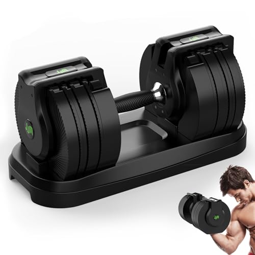 JJM 50Lb Adjustable Dumbbells - Non-slip grip, made of steel sheet. Grip rotates to adjust the weight, quick weight adjustment. Ideal for total body workout fitness home gym, black