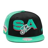 Schnappverschluss Mitchell & Ness San Antonio Spurs Hardwood Classics NBA Rear Script Deadstock Snapback Hat Adjustable Cap - Black/Teal, Blaugrün/Ein Hauch von Paradies (Trace of Paradise), Einheitsgröße