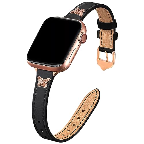 Image of JR.DM Slim Leather Bands Compatible with Apple Watch Band 38mm 40mm 41mm 42mm 44mm 45mm 46mm 49mm, Genuine Leather Band with Charms, Feminine Design for Iwatch Ultra SE Series 11 10 9 8 7 6 5 4 3 2 1