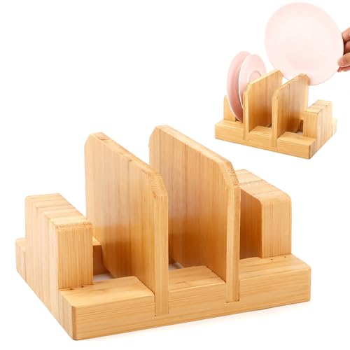 glendaveny Bamboo Pot Lid Holder, Cutting Board Organizer Holder, Dish Plate Pot Lids Organizer Rack for Cabinet and Countertop
