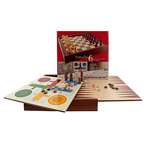 Aquamarine Games - 6 juegos clásicos: ajedrez, damas, backgammon, oca, parchís, escalera, 1 jugador (CP030)