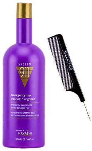 Hayashi SYSTEM 911 Emergency Pak Reconstructor Rinse-Out Super Conditioner (w Sleek Comb) Emergency Pack Repair for Dry, Damaged Hair (33.8 oz   1000 ml - LARGE LITER SIZE)