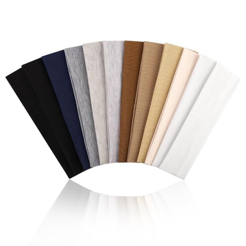 Mkobon 12 Pack Headbands for Women, Stretchy Cloth Hair Bands, Non Slip Sweat Workout Headband, Fashion Soft Gym Hair Accessories for Women Men Sports Yoga Running Makeup (Neutral Essentials Set)