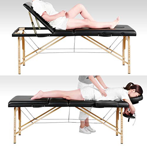 Yaheetech Massage Bed Portable Professional Beauty Spa Salon Couch Bed with Adjustable Wooden Legs/Headrest/Armrest 3 Sections Black - Image 8