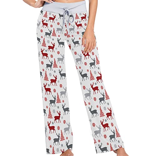 Women's Pajama Pants, Christmas Deers Snow Floral Soft Drawstring Lounge & Sleep Pj Bottom #TOP15