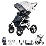 Friedrich Hugo Hamburg | 4 in 1 Kinderwagen Komplettset | ISOFIX Basis | Luftreifen | Farbe: White & Grey