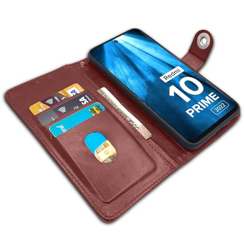Image of Pikkme Mi Redmi 10 Prime Flip Cover Leather Finish Wallet Back Case for Mi Redmi 10 Prime (Brown)