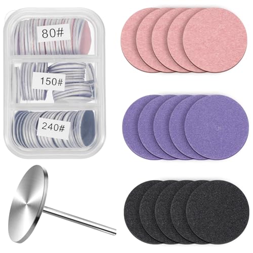 72pcs Sanding Paper Discs with Metal Nail Drill Bit 25mm Replacement Foot File Round Sandpaper Discs for Manicure Pedicure Sanding Discs Bits for Electric Callus Remover Tool (#80#150#240 Grit)