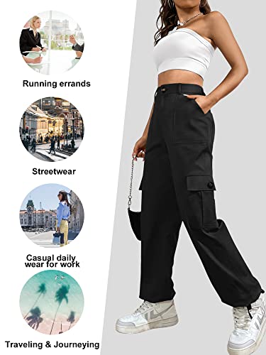 Lolocci Black Cargo Pants For Women Casual Travel High Waisted Pants Baggy Cargo Black Pants For Women Work #TOP4