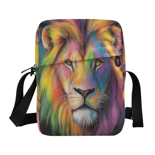 mens messenger bag crossbody green crossbody bags for women Cross Body Purses Adjustable Strap for Casual Casual- Colored Pencil Drawing Cool Lion