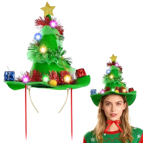 Leuchtende Weihnachtsbaum Hut mit 3 Modi, LED Tannenbaum Hut...
