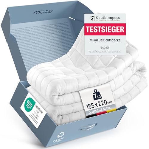 müüd Gewichtsdecke I schwere Decke zum Schlafen I Therapiedecke aus atmungsaktiver Baumwolle I Stressreduzierend & therapeutisch - mit Verpackungsbox + Tragegriff (155x220 7.0 Kilogramm)