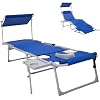 #WEJOY Tanning Chair with Face Hole & Canopy & Side Table, 5 Positions Adjustable Sunbathing Lounge Chair Facedown Chaise Lounge with Pillow Quick Dry for Beach Pool Outdoor Camping Patio,Darkblue