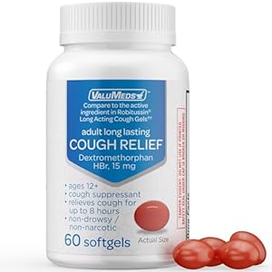 ValuMeds Cough Relief for Adults 60 Softgels Dextromethorphan HBr (DXM) 15mg 8-Hour, Non-Drowsy, Long-Lasting Bronchial Suppressant for Dry Cough and Chest Congestion
