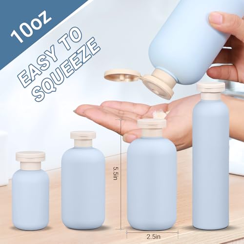Image of ASEVAT Travel Refillable Shampoo and Conditioner Bottles - 10 oz Plastic Squeeze Bottles with Flip Cap for Toiletries and Liquids (3Pcs)