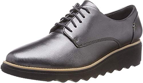 Clarks Sharon Noel, Zapatos de Cordones Derby Mujer, Plateado (Gun Metal Lea),...