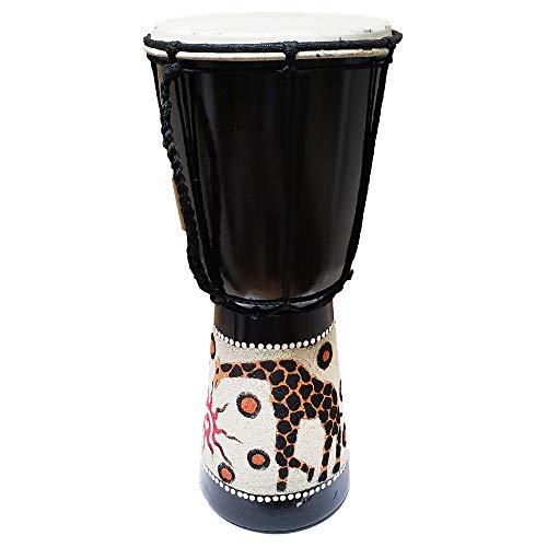 Djembe Drum Sand Blasted Unique Effect African Inspired Hand Made Decor Coastal Beach Giraffe Accent Music For Beginners Kids And Adults Also An Awesome Gifting Idea (12 inch, Giraffe)
