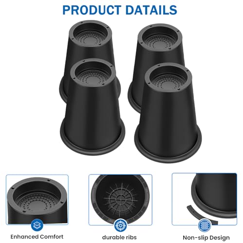 Bed Risers 6 Inch Heavy Duty, Round Furniture Risers for Bed Desk Table Sofa Couch，Bed Lifts Risers, Support up to 6000 Lbs(New 4 Pack Black)