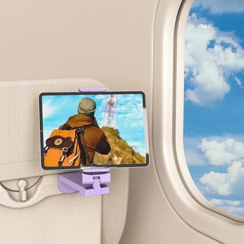 URTRY Airplane Tablet Holder Mount 360 Degree Rotating Hands-Free Travel Stand Max 7.6 Adjustable Clamp Opening Compatible with iPad (Not for iPad 12.9/13) Purple (Only Fits 711 Tablets)