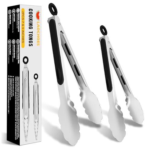 2 Pcs Stainless Steel Cooking Tongs, 7-Inch and 9-Inch