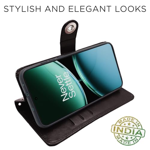 Image of Pikkme Flip Cover Leather Finish | Inside TPU with Card Pockets | Wallet Stand and Shock Proof | Complete Protection Button Flip Case for OnePlus Nord 4 5G (Coffee)