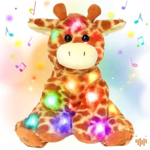 Image of Hopearl LED Musical Stuffed Giraffe Lighting Up Singing Plush Toy Adjustable Volume Lullaby Animated Soothe Birthday Festival for Kids Toddlers Boys Girls, Orange, 11''
