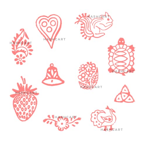 Image of Hashcart | Set of 10 | Wooden Stamps Multi Shapes Floral, Fruit & Animal Blocks for Scrapbooking | Handmade Baren for Project Designing | Fabric Textile | Clay | Pottery Craft | Art Craft