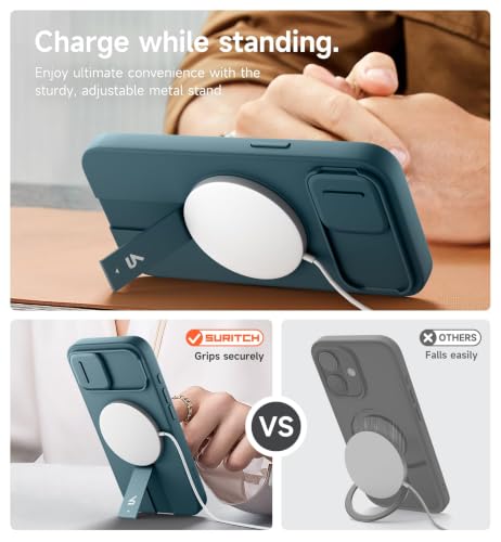 Image of SURITCH for iPhone 17e /16e Case with Magnetic Camera Slide Cover and Adjustable Kickstand, Compatible with MagSafe, Shockproof Bumper Case Slim Protective Cover 6.1 Inch,Lake Green