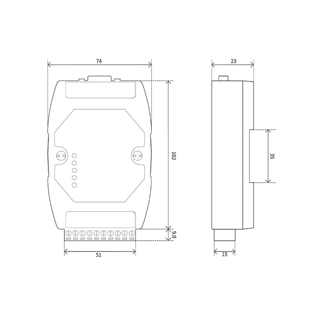 Dimensional drawing of the ECAN-401 converter