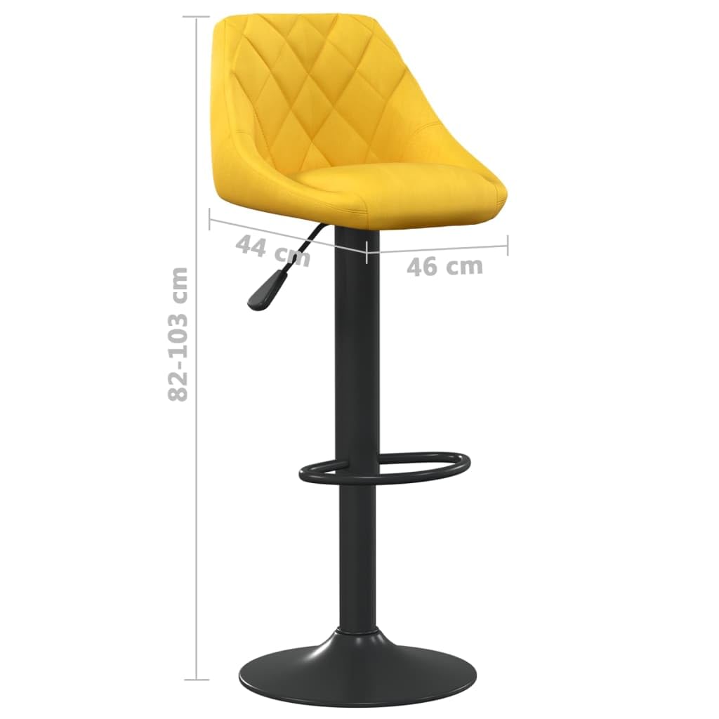 Taburete de bar de terciopelo amarillo mostaza con reposapiés y muelle de gas, altura regulable y giratorio 360 grados, estructura de acero negro con recubrimiento de polvo, taburete de cocina