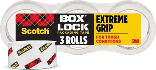 Scotch Box Lock Packing Tape, Clear, Extreme Grip Box Packaging Tape for Shipping and Mailing, 1.88 in. x 54.6 yd, 3 Refill Rolls - image 1