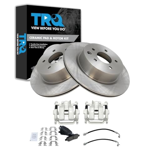 Image of TRQ Rear Brake Pad and Rotor Set Ceramic Calipers Compatible with 2005-2007 Infiniti G35 2006-2008 Nissan 350Z