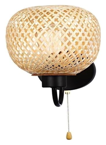JXHSWDG Lámparas de Pared Apliques Apliques de Granja Iluminación de Pared Aplique de Pared de bambú Lámpara de Pared de ratán Vintage con cordón de tracción Lámpara de Pared Boho Luces de Pared de