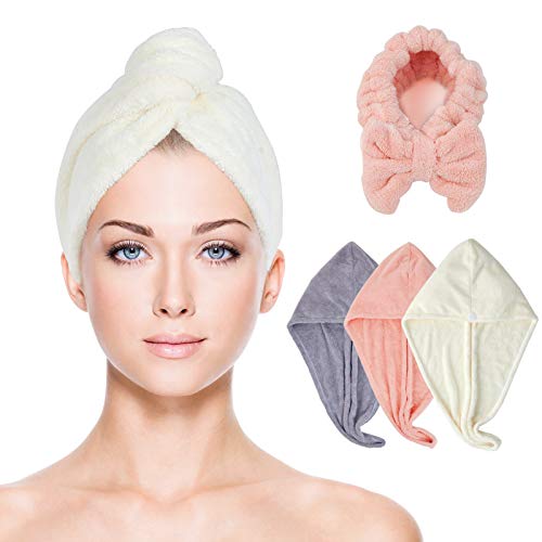 Smaconsum Microfiber Hair Drying Towels for Women, Ultra Absorbent Quick Dry Hair Towel For Drying Curly, Long & Thick Hair, 3 Pack Come with a Hairband,10 inch X 26 inch.