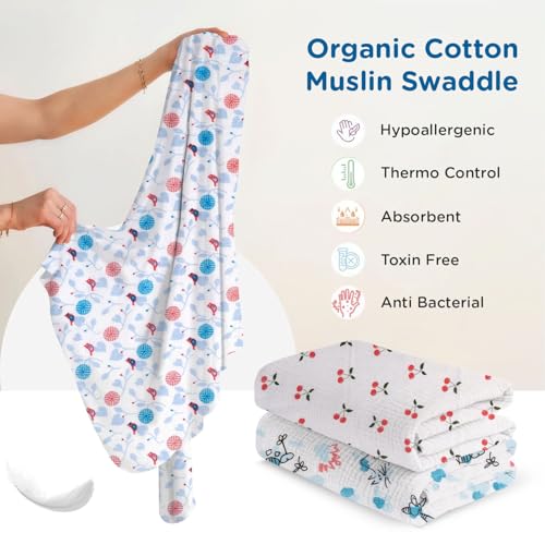 Image of Mee Mee 100% Cotton Muslin Swaddle Wrap for Newborn Baby (120 x 100 cm) | Ultra Soft, Breathable, Lightweight & Quick-Dry | Hypoallergenic Multi-Use Baby Blanket, Nursing Cover, Stroller Cover