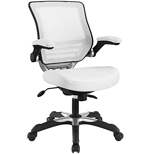 Modway Edge Mesh Back And White Vinyl Seat Office Chair With Flip-Up Arms - Computer Desks In White #TOP5