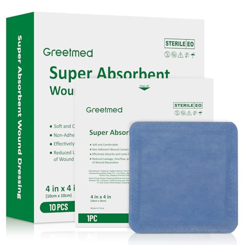 Super Absorbent Wound Dressing 4x 4 10 Individual Pack Fast Healing Wound Care Non Stick Bandages Gauze Pads for Surgical Ulcer High Exudating Wounds Burns Lacerations
