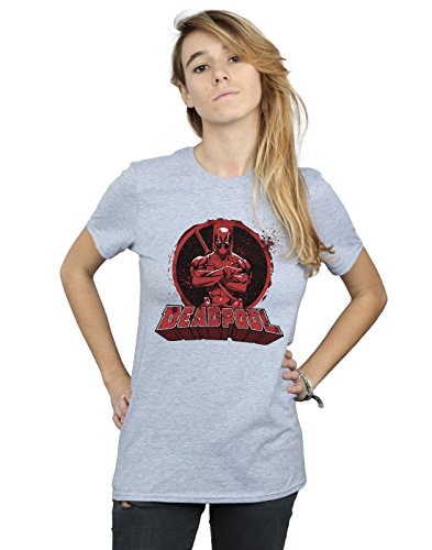 Marvel Women's Deadpool Crossed Arms Logo Boyfriend Fit T-Shirt Sport Grey Medium