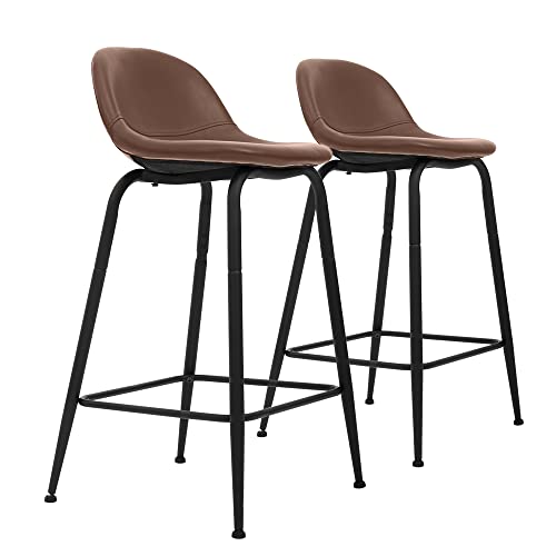 Canglong Faux Leather Back And Footrest Modern Counter Stool Chair Height For Pub Coffee Home Dinning Kitchen, Set Of 2, Brown #TOP3