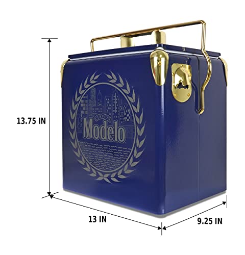 Modelo Retro Ice Chest Cooler With Bottle Opener 13L (14 Qt), 18 Can Capacity, Blue And Gold, Vintage Style Ice Bucket For Camping, Beach, Picnic, Rv, Bbqs, Tailgating, Fishing #TOP6
