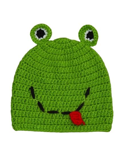 Image of Handmade Knitted Self Design Woolen Beanie Cap for Kids - White & Red 6-12 M | Winter Cap for Baby | FUNCAP56-6-12 M