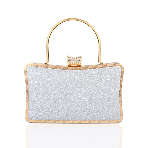 Image of NFI essentials Glitter Clutch for Women's Evening Handbags for Bridal Wedding Silver