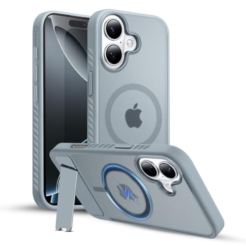 Image of KARWAN Matte Back Case Cover Compatible with iPhone 17 with Magnetic Stand Shockproof Cover with Camera Protection, Scratch Resistant, MagEaze Wireless Charging Support,N52 Magnetic Ring,Grey