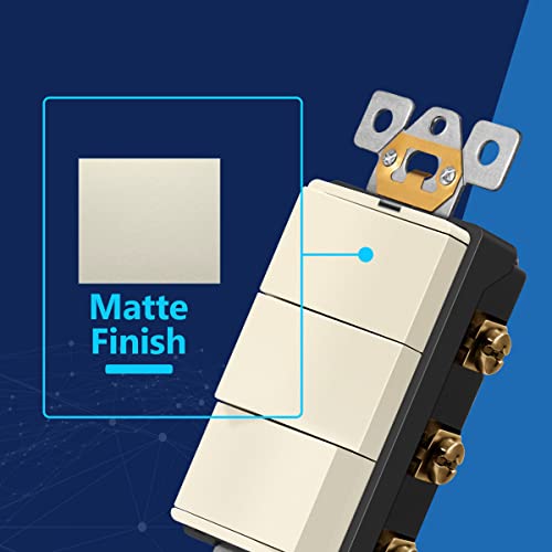 Image of LIDER Minimalist Design Lighted Triple Switch, Combination Frameless Decorator Switch with Locator Light, Ground Terminal, Single Pole, 15A 120-277V, UL Listed, Thermoplastic, Matte Light Almond