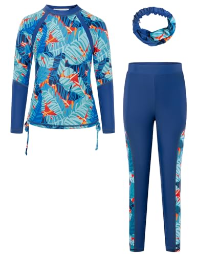 Image of GRACE KARIN Girls Long Sleeve Swimsuit Two Piece Rashguard Floral Swimwear 6-14Y