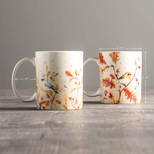 Maison D' Hermine Coffee Mug Set With Handles Fine Bone China Mug Pack Of Two For Gifts Microwave & Dishwasher Safe Perfect For Teacher Men & Women (Oak Leaves, 12 Ounce) #TOP1